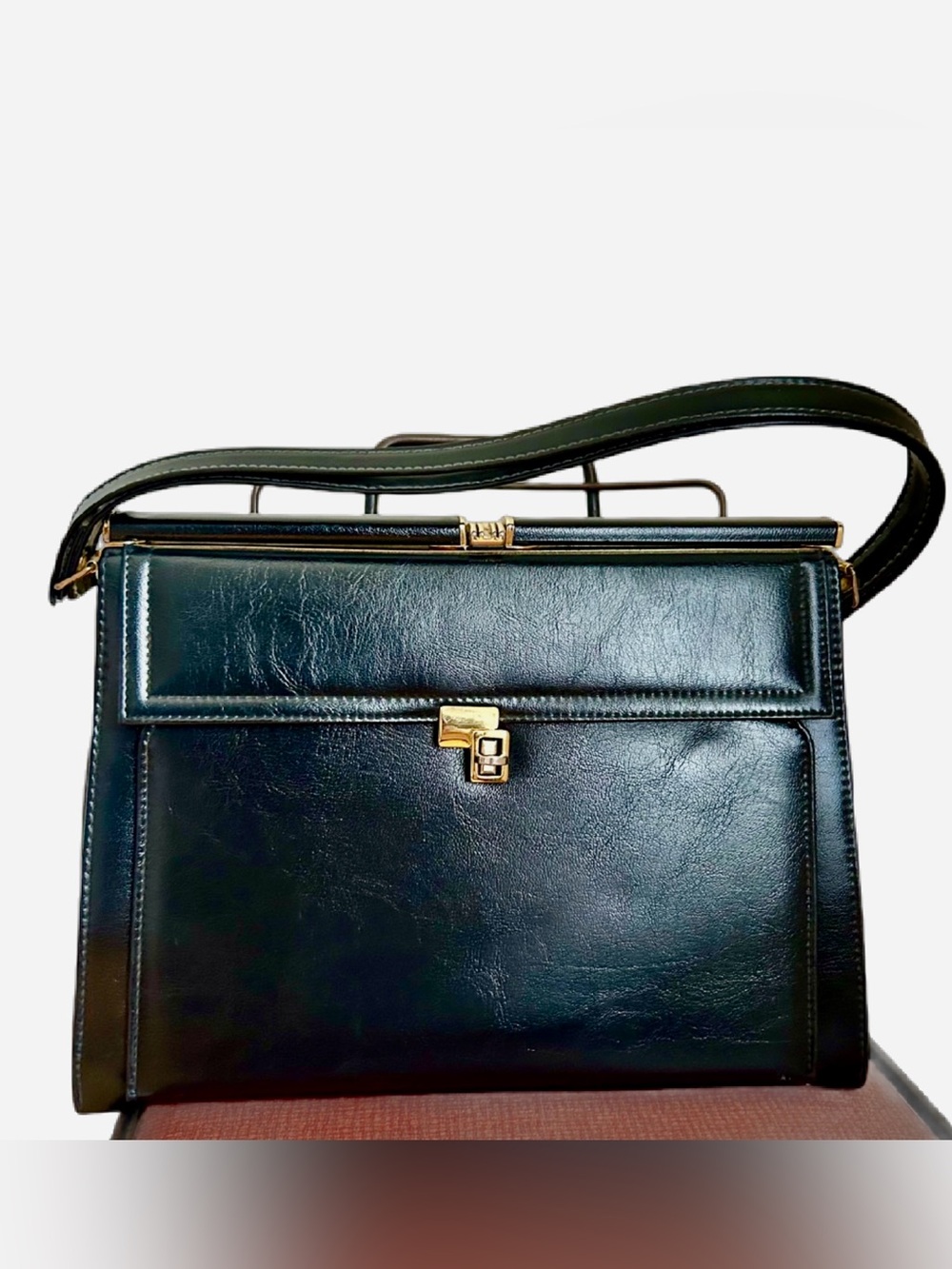 Vintage 50s Structured Black Top Handle Handbag Made in Canada